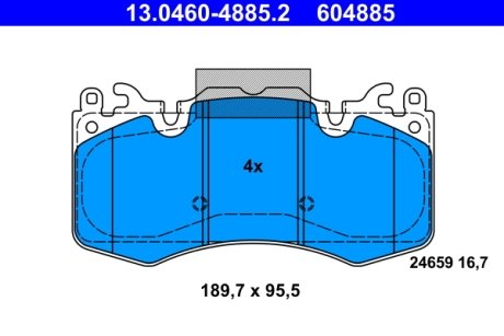Комплект гальмівних колодок з 4 шт. дисків ATE 13.0460-4885.2 (фото 1)
