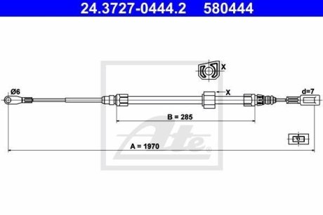 Трос ручника MB Sprinter 904 (408 - 416) / VW LT (спарка) (центральный) (средняя база) ATE 24.3727-0444.2