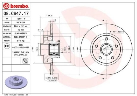 Гальмівний диск BREMBO 08.C647.17