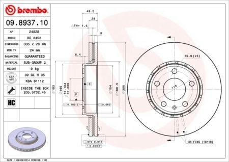 Гальмівний диск BREMBO 09.8937.11 (фото 1)