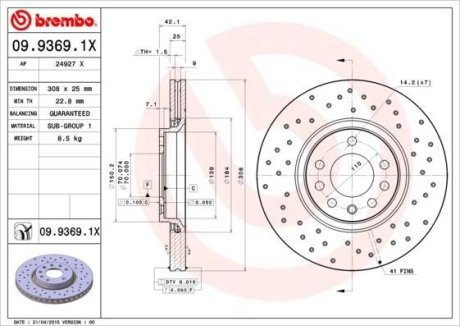 Гальмівний диск BREMBO 0993691X (фото 1)