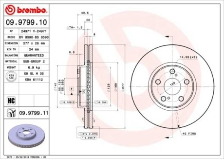 Гальмівний диск вентилируемый BREMBO 09.9799.10 (фото 1)