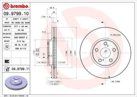 Гальмівний диск вентильований BREMBO 09.9799.10