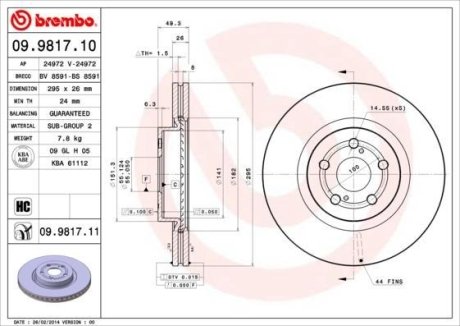 Гальмівний диск вентилируемый BREMBO 09.9817.10