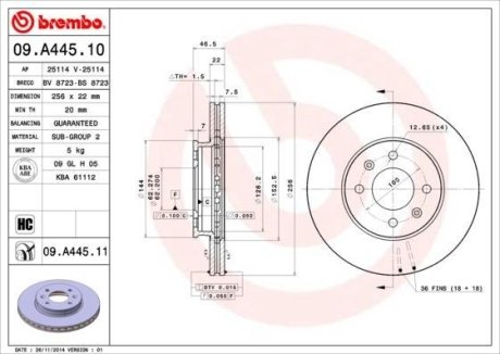 Гальмівний диск вентилируемый BREMBO 09.A445.10