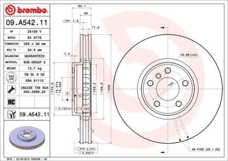 Гальмівний диск BREMBO 09A54211