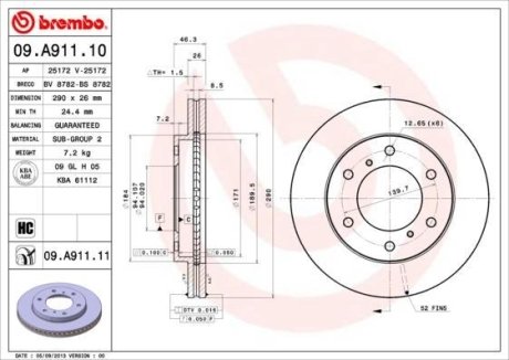 Гальмівний диск BREMBO 09.A911.11 (фото 1)