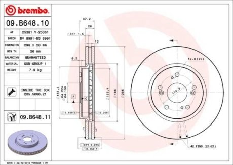 Гальмівний диск вентилируемый BREMBO 09.B648.10