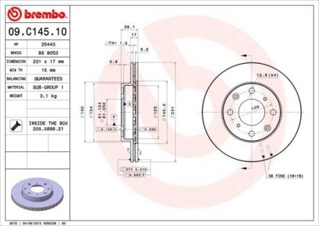 Гальмівний диск BREMBO 09.C145.10