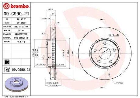 Гальмівний диск BREMBO 09.C990.21