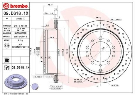 Гальмівний диск задній BREMBO 09.D618.1X (фото 1)