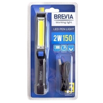 Фонарик инспекционный LED Pen Light 2W COB+1W LED 150lm, 900mAh, microUSB, блістер BREVIA 11220 (фото 1)