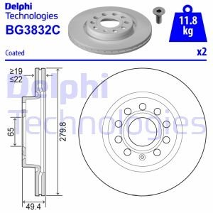 Диск гальмівний AUDI/SEAT/SKODA/VW A3/Altea/Toledo/Octavia/Caddy/Golf "F D=279,8mm "03>> Delphi BG3832C