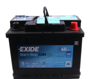 Акумулятор 60Ah-12v AGM (242х175х190), R, EN680 EXIDE EK600 (фото 1)