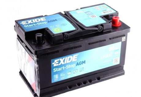 Автомобильный аккумулятор Start-Stop AGM 6СТ-80Ah АзЕ 800A (EN) (76067) EXIDE EK800 (фото 1)