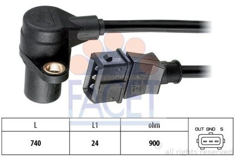 Датчик положення колінвала Audi A6/A8 / VW Passat 2.3-2.8 i 95-> FACET 9.0214 (фото 1)