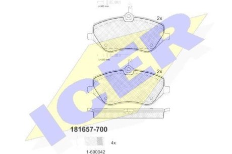 Комплект гальмівних колодок (дискових) ICER 181657-700 (фото 1)