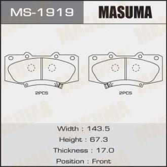 Колодка тормозная передняя Toyota Hilux (08-15) MASUMA MS1919 (фото 1)