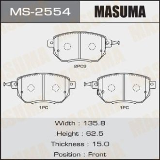 Колодка тормозная передні Nissan Murano, Qashqai 2.5, 3.5 (07-) MASUMA MS2554 (фото 1)