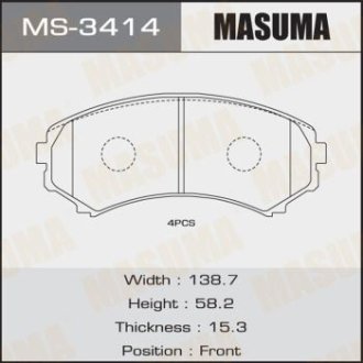 Колодка тормозная передняя Mitsubishi Pajero (00-) MASUMA MS3414