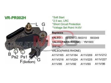 Регулятор напруги генератора MOBILETRON VRPR002H (фото 1)