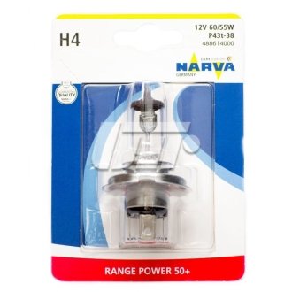 H4 12V 60/55W P43T RANGE POWER +50 |HALOGEN LAMPS| Blister 1 pc. NARVA 48861B1