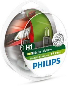 H1 LongLife EcoVision 12V 55W P14,5s Set 2 pc. PHILIPS 12258LLECOS2 (фото 1)