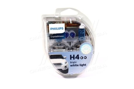 Лампа розжарювання H4 12V 60/55W P43t-38 Cristal Vision + 2x W5W 4300K (вир-во) PHILIPS 12342CVSM