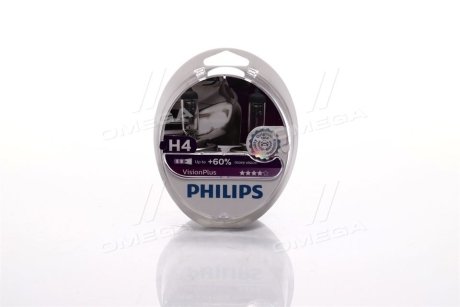 Автолампа VisionPlus H4 P43t-38 55 W 60 W прозрачная PHILIPS 12342VPS2