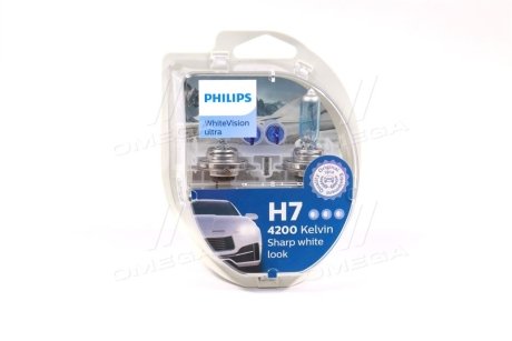 Лампа розжарювання H7 12V 55W PX26d H7 WhiteVision ULTRA +60 (4200K) (компл) (вир-во) PHILIPS 12972WVUSM (фото 1)