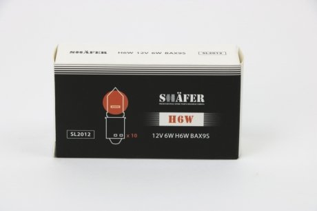 Лампа розжарювання 12V 6W H6W BAX9S (картонна упаковка по 10шт) SHAFER SL2012