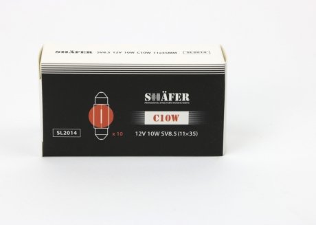 Лампа розжарювання 12V 10W C10W SV8.5 (11×35) (картонна упаковка по 10шт) SHAFER SL2014 (фото 1)