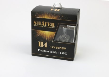 Лампа галогенова H4 12V60/55W Platinum White +150% (комплект, картонний бокс 2шт) SHAFER SL3004P