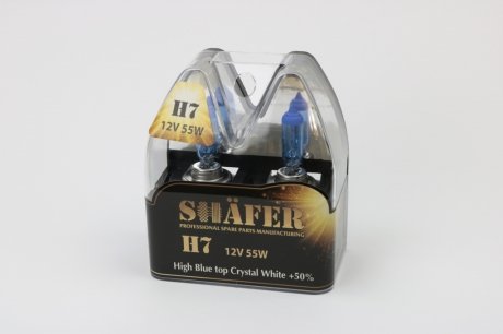 Лампа галогенова H7 12V55W High Blue top Crystal White +50% (комплект, пластиковый бокс 2шт) SHAFER SL3007C (фото 1)
