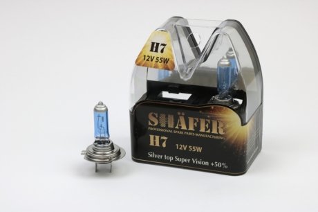 Лампа галогенова H7 12V55W Silver top Super Vision +50% (комплект, пластиковый бокс 2шт) SHAFER SL3007S (фото 1)