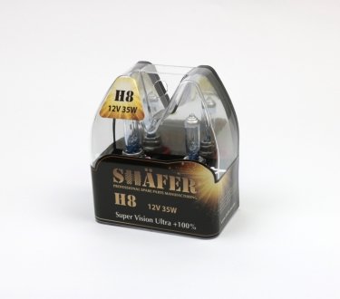 Лампа галогенова H8 12V35W Super Vision Ultra +100% (комплект, пластиковый бокс 2шт) SHAFER SL3008 (фото 1)