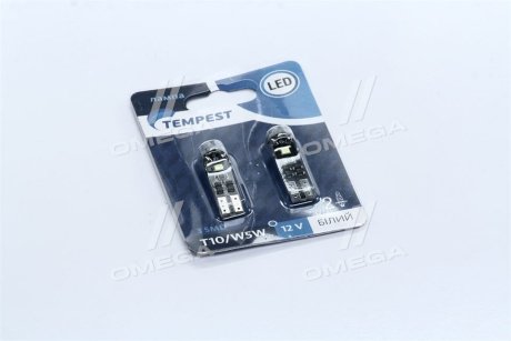 Лампа LED б / ц габарит і панель приладів T10 доп. опору. 2SMD W5W 12V WHITE 2шт. блістер <> TEMPEST TP-211T10-12V