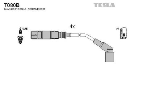 Кабель запалювання, к-кт Аналог TES T810C BMW E34,E36,E45,E46 89-05 TESLA T080B