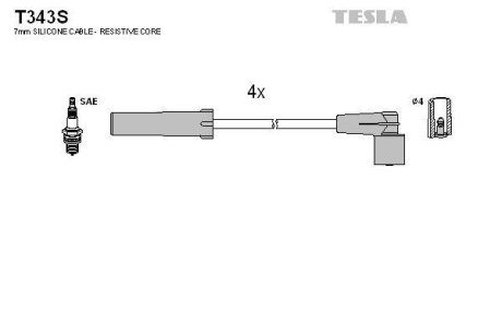 Провод высоковольтный ГАЗ дв. УМЗ 4216 Евро-4, к-т, силикон* TESLA T343S (фото 1)