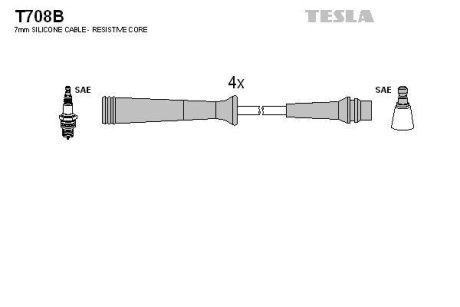 Комплект кабелiв запалювання TESLA T708B