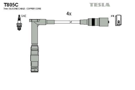 Кабель запалювання к-кт Mersedes 92-00 2,0 TESLA T805C