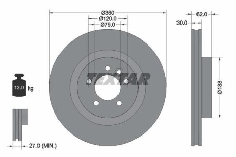 Диск гальмівний LAND ROVER Discovery/Range Rover "F D=360mm "05>> TEXTAR 92162005 (фото 1)