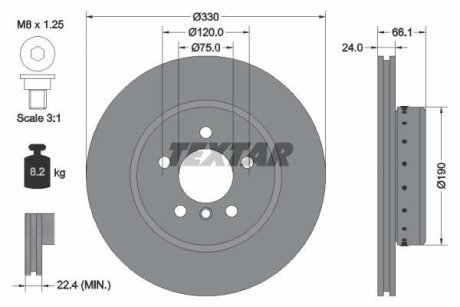 Диск гальмівний BMW 5(F10,F11) "F D=330mm "09-17 TEXTAR 92265825 (фото 1)