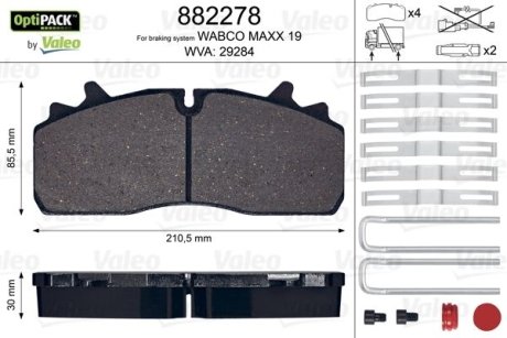 Колодки гальмівні WVA 29284; 210,85,5x30 Valeo 882278