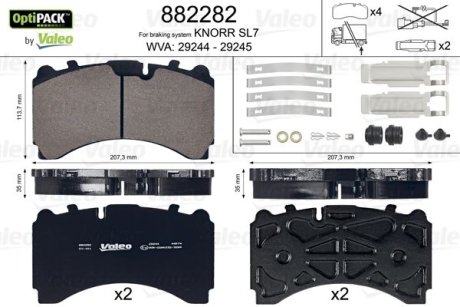 Колодки гальмівні WVA 29244/29245; 207,3x113,7x35 Valeo 882282