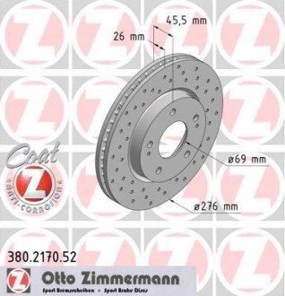 Диск тормозной вентильований перфорований, Coat Z ZIMMERMANN 380 2170 52