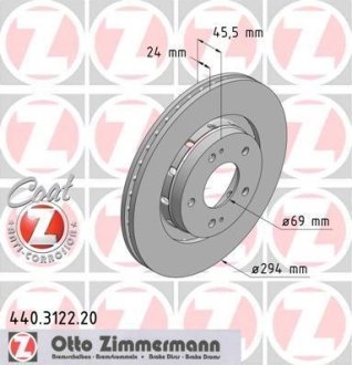 Диск гальмівний Coat Z ZIMMERMANN 440312220 (фото 1)